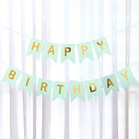 Надпись картонная на флажках 20 см Happy Birthday Мята 3 метра
