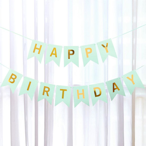 Надпись картонная на флажках 20 см Happy Birthday Мята 3 метра Надпись картонная на флажках 20 см Happy Birthday Мята 3 метра