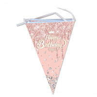 Бумажные флажки вымпелы 24 см Happy birthday Бриллиантовая россыпь 2 метра Розовый