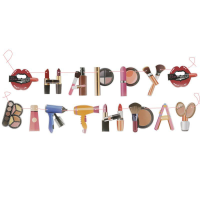 Надпись картонная Happy Birthday Барби Косметика