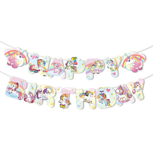 Надпись картонная Happy Birthday Единорог с радужной гривой