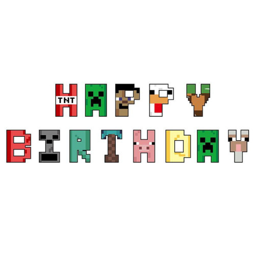 Надпись картонная Happy Birthday Майнкрафт Надпись картонная Happy Birthday Майнкрафт