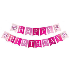 Надпись картонная на флажках Happy Birthday Щенячий патруль Лапки Скай Розовый
