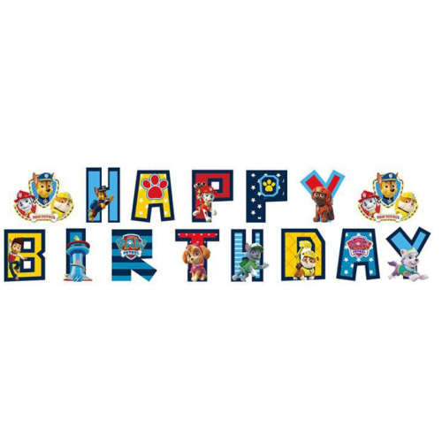 Надпись картонная Happy Birthday Щенячий патруль Щенки и лапки Разноцветный
