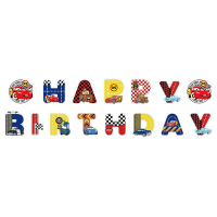 Надпись картонная Happy Birthday Тачки Разноцветный