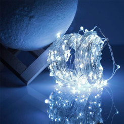Гирлянда  50 LED ниточная 5 метров Капля росы Холодный свет Батарейки