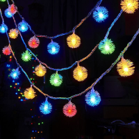 Светодиодная 20 LED гирлянда 3 метра Ежики Цветной свет Батарейки