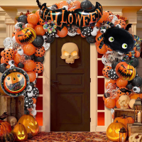 Набор 140 шаров для арки фотозоны на Хэллоуин Шепот забытых душ Оранжевый и черный