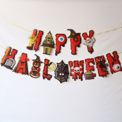 Надпись картонная на Хэллоуин Happy halloween Красный