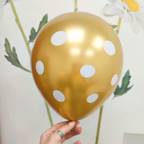 Шары латекс 12" 30 см с рисунком Горох Хром Золото Упаковка 5 шт