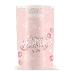 Пакеты для сладостей 16х25 см Happy Birthday фейерверк и шарики Упаковка 10 штук Розовый
