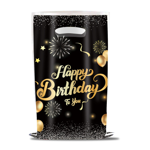 Пакеты для сладостей 16х25 см Happy Birthday фейерверк и шарики Упаковка 10 штук Черный