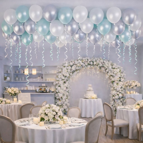 Набір 40 кульок під стелю з дабл стафф Ніжне сяйво Білий і бірюза Набір 40 кульок під стелю з дабл стафф Ніжне сяйво Білий і бірюза