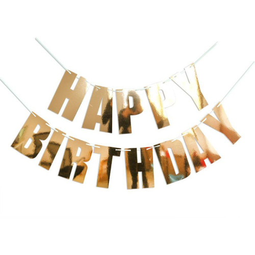 Надпись картонная фольгированная 18х10 см Happy Birthday печатная Розовое золото