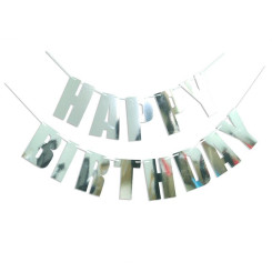 Надпись картонная фольгированная 18х10 см Happy Birthday печатная Серебро
