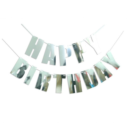 Надпись картонная фольгированная 18х10 см Happy Birthday печатная Серебро