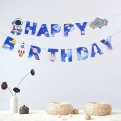 Надпись картонная 11х15 см Happy Birthday Космос Синий 3 метра