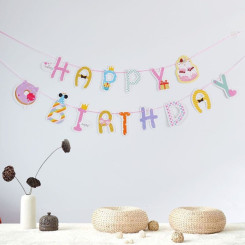 Надпись картонная 13х16 см Happy Birthday Сладости Разноцветный 4,5 метра