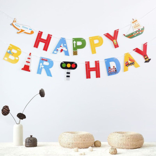 Надпись картонная Happy Birthday Транспорт Разноцветный Надпись картонная Happy Birthday Транспорт Разноцветный