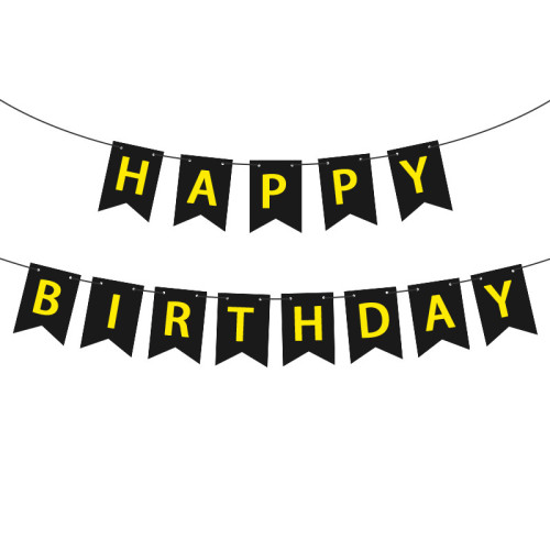 Надпись картонная на флажках 20 см Happy Birthday Черный 3 метра Надпись картонная на флажках 20 см Happy Birthday Черный 3 метра