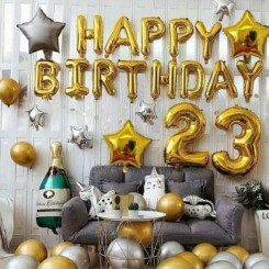 Набор 30 шаров для фотозоны Happy Birthday с цифрами Золото
