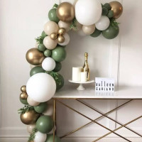 Набор 42 шара для арки фотозоны Гармония Оливковый с белым и золотым