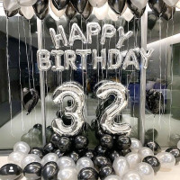 Набор 50 шаров для композиции Happy Birthday с цифрами на выбор Серебро с черным