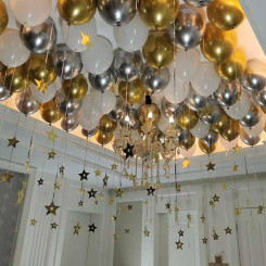 Набор 60 шаров под потолок Снежное небо в алмазах Белый и серебро