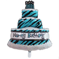 Шар фольгированный фигурный 80х60 см Торт Happy Birthday Голубой