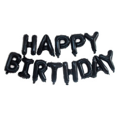 Шар фольгированный надпись надувная 40 см Happy Birthday Черный