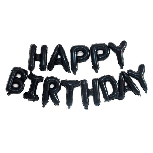 Шар фольгированный надпись надувная 40 см Happy Birthday Черный