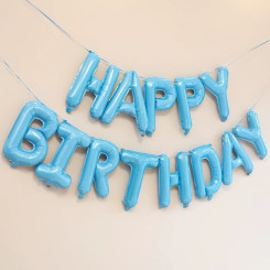 Шар фольгированный надпись надувная 40 см Happy Birthday Голубой