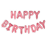 Шар фольгированный надпись надувная 40 см Happy Birthday Розовый