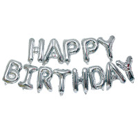 Шар фольгированный надпись надувная 40 см Happy Birthday Серебро