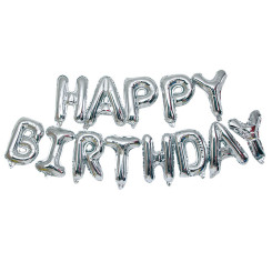 Шар фольгированный надпись надувная 40 см Happy Birthday Серебро