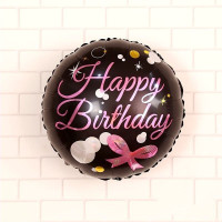 Шар фольгированный круглый 18" 45 см с рисунком Бантик Happy Bithday Черный