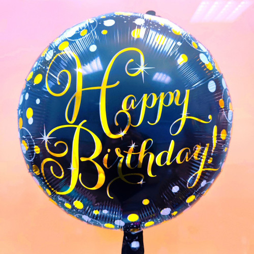 Куля фольгована кругла 18" 45 см з малюнком Конфетті Happy Bithday Чорний
