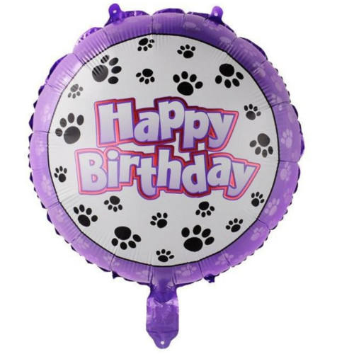 Шар фольгированный круглый 18" 45 см с рисунком Лапки Happy Birthday Белый и сирень Шар фольгированный круглый 18" 45 см с рисунком Лапки Happy Birthday Белый и сирень