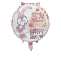 Шар фольгированный круглый 18" 45 см с рисунком Милые зверята Зайчонок Happy Birthday Белый