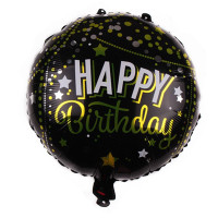 Шар фольгированный круглый 18" 45 см с рисунком Золотая крошка Happy Birthday Черный и золото