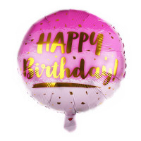 Шар фольгированный круглый 18" 45 см с рисунком Золотая крошка Happy Birthday Розовый