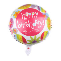Шар фольгированный круглый 18" 45 см с рисунком Happy birthday Разноцветный