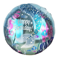 Шар фольгированный круглый 18" 45 см с рисунком Океан Happy birthday Голубой