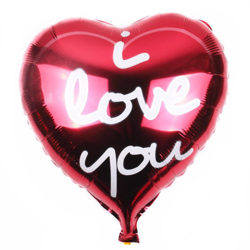 Шар фольгированный сердце 18" 45 см с надписью I love you прописью Красный