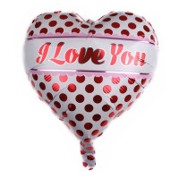 Шар фольгированный сердце 18" 45 см с рисунком Горох I love you Белый и красный