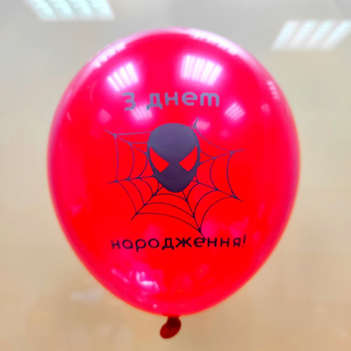 Шары латекс 12" 30 см с надписью на украинском языке С днем рождения Человек паук Красный Упаковка 5 шт
