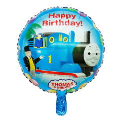 Шар фольгированный круглый 18" 45 см Паровозик Томас Happy Bithday Голубой