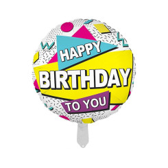 Шар фольгированный круглый 18" 45 см Геометрия Happy Bithday Цветной
