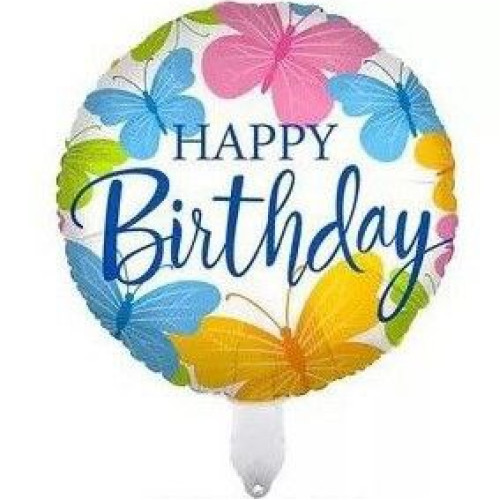 Шар фольгированный круглый 18" 45 см Бабочки Happy Bithday Белый и голубой Шар фольгированный круглый 18" 45 см Бабочки Happy Bithday Белый и голубой