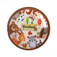 Тарелки праздничные бумажные одноразовые Лесные зверята Woodland 23 см 5 шт Коричневый